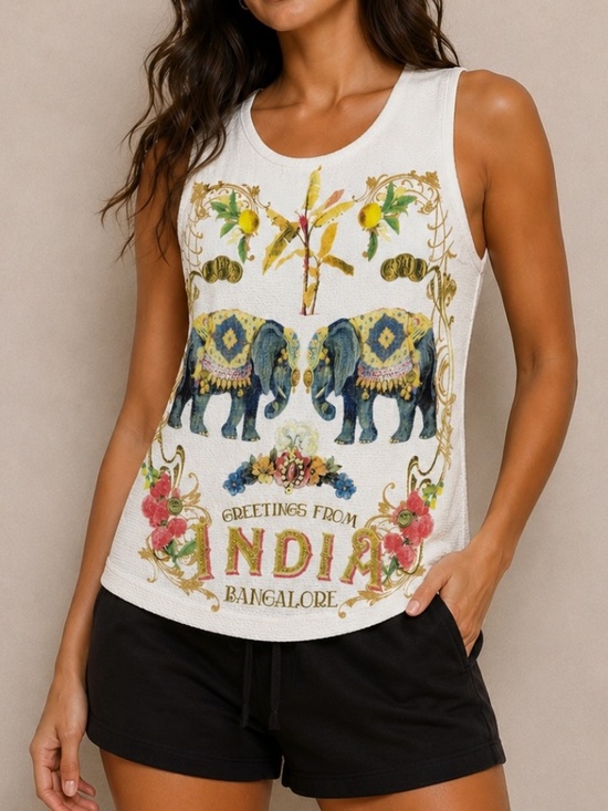 Zara Tops - Zara Sleeveless Tank Top Womens Size Small White Greetings from India Graphic